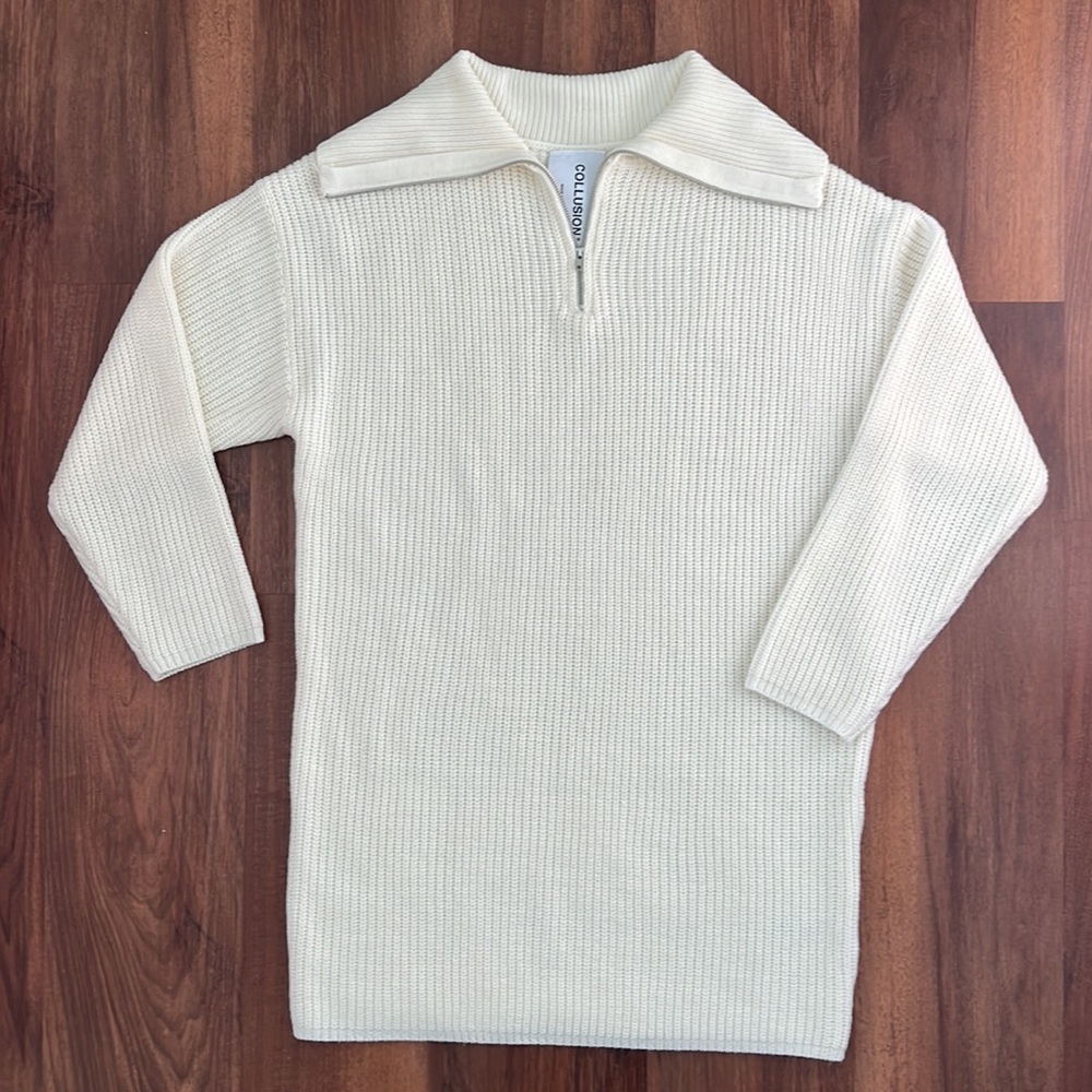 COLLUSION Knitted Collared Sweater Dress
